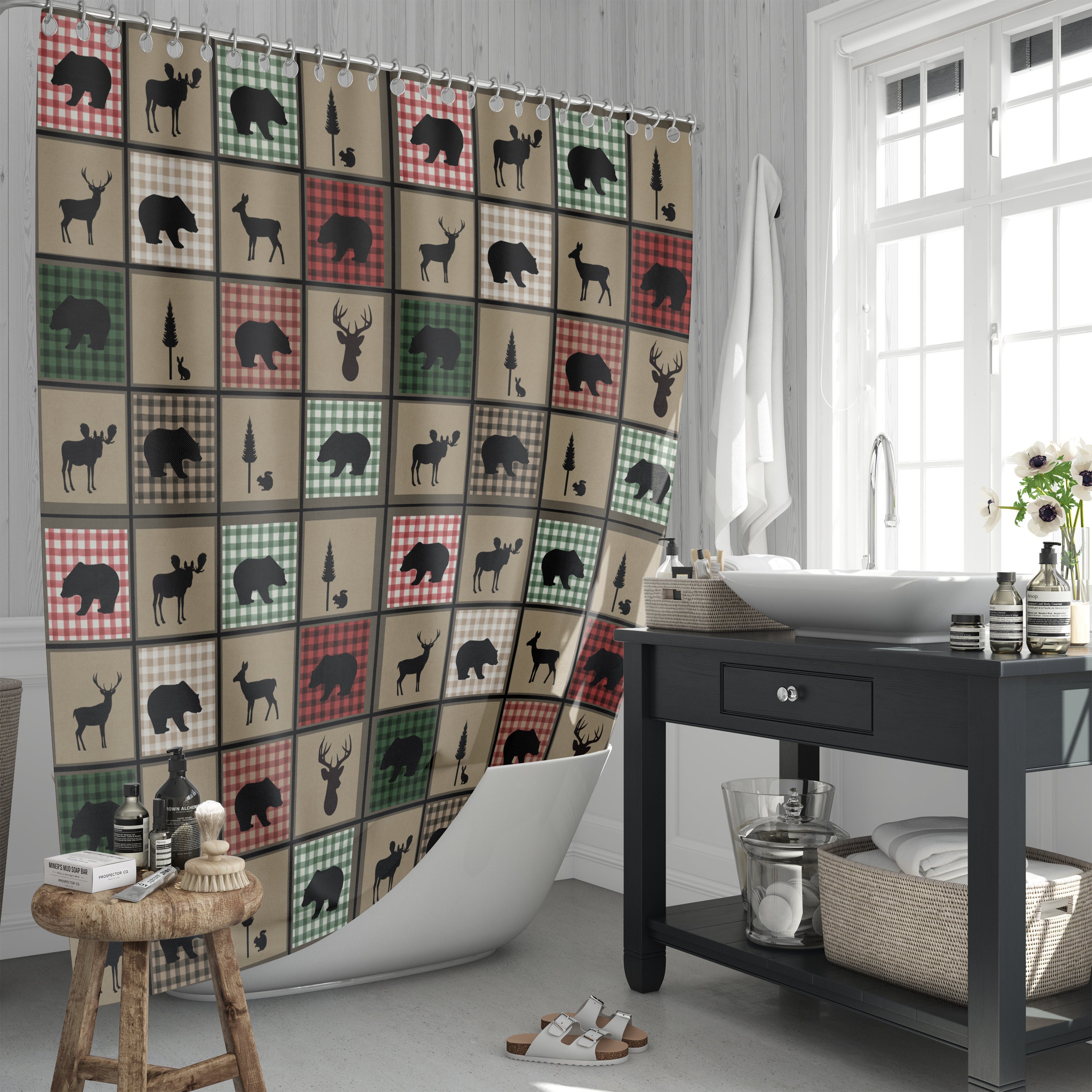 Rustic Lodge Buffalo Plaid Shower Curtain with Matching Bath Accessories - Image 2
