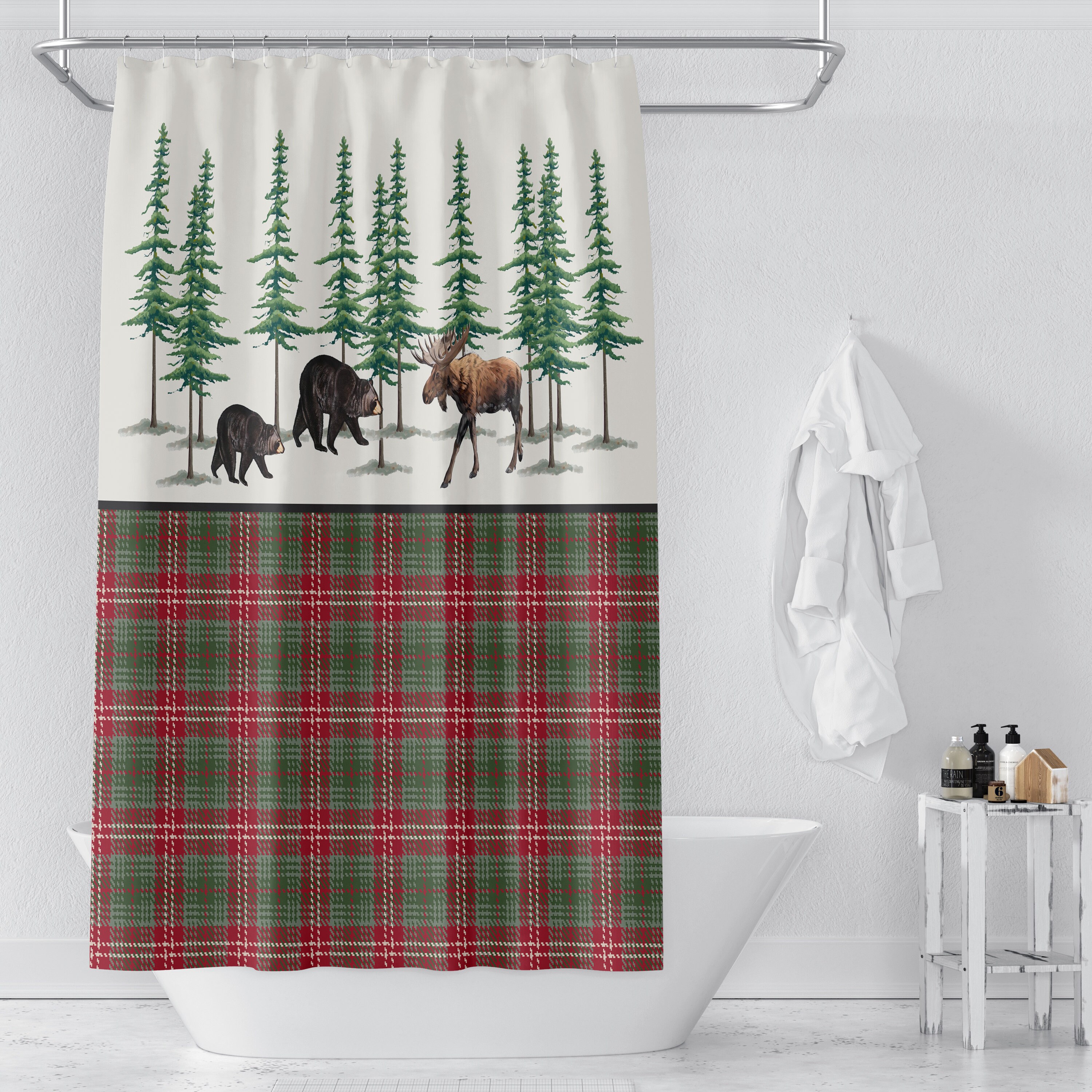 Rustic Lodge Vintage Woodland Shower Curtain Set with Optional Bathroom Accessories for a Woodland Lodge Theme Bathroom - Image 2