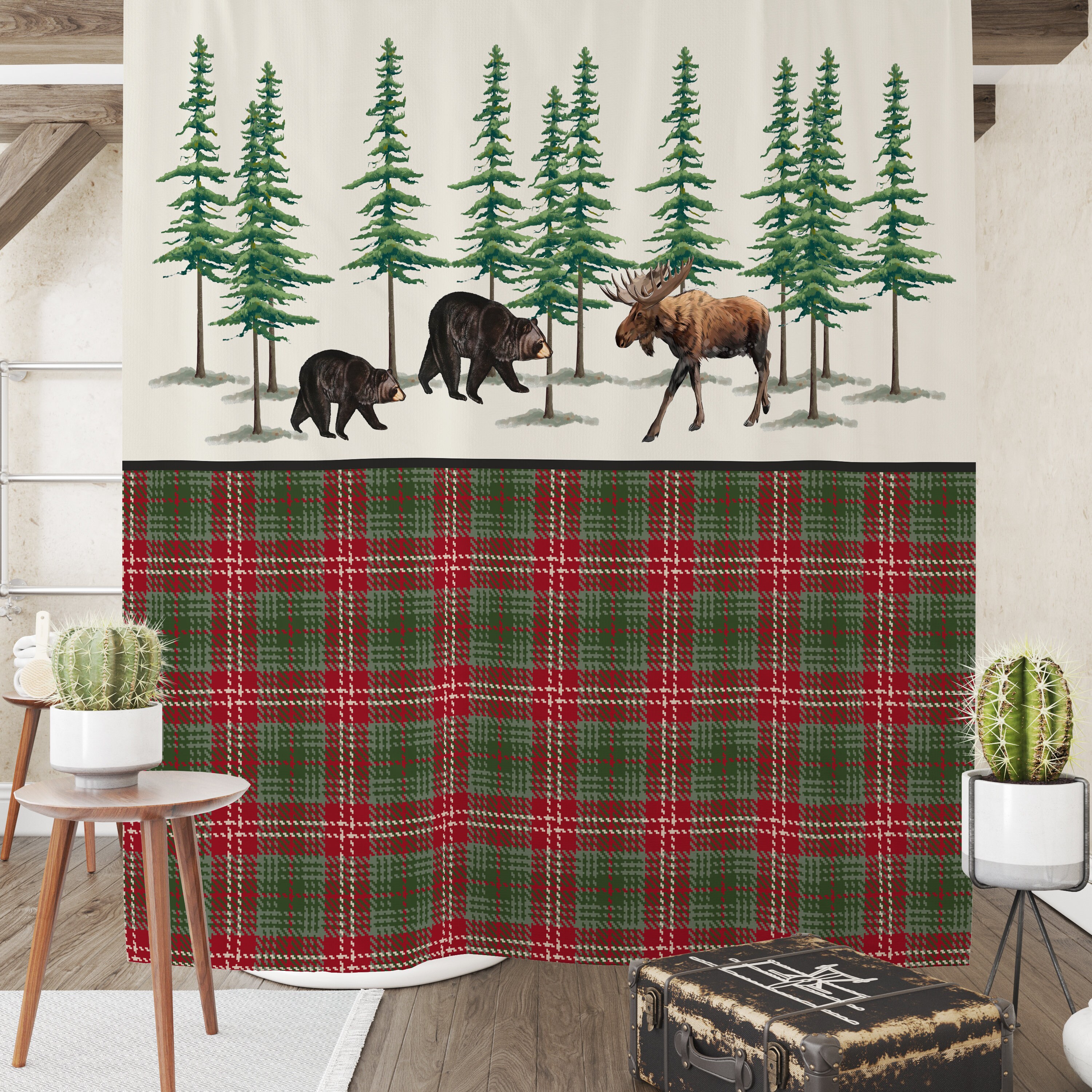 Rustic Lodge Vintage Woodland Shower Curtain Set with Optional Bathroom Accessories for a Woodland Lodge Theme Bathroom - Image 3
