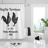 Rustic Personalized Rooster Chicken Poultry Farm Shower Curtain, Farmhouse Chic Design with Black and White Faux Burlap
