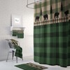 Rustic Plaid Bear Shower Curtain Set with Green Buffalo Plaid Bath Accessories