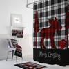 Rustic Plaid Moose Shower Curtain Set with Buffalo Plaid Bath Accessories