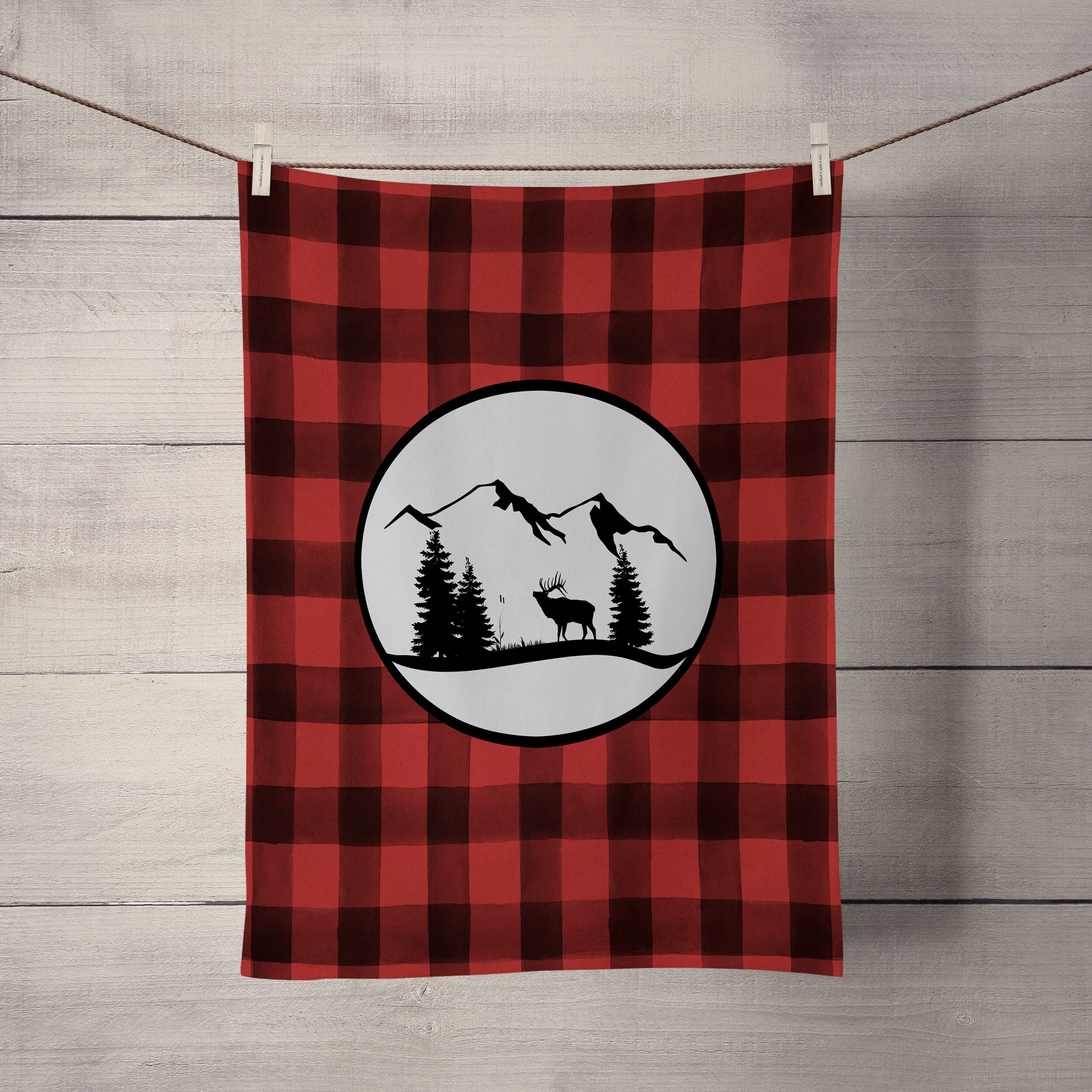 Rustic Plaid Moose Shower Curtain Set with Optional Buffalo Plaid Bathroom - Image 3