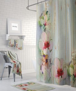 Rustic Shabby Floral Faux Wood Shower Curtain - Vintage Bath Curtain with Optional Towels