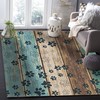 Rustic Teal Brown Beige Wood Easy to Clean Stain Kids Rugs with Non-Slip Backing for Safety