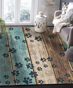 Rustic Teal Brown Beige Wood Easy to Clean Stain Kids Rugs with Non-Slip Backing for Safety