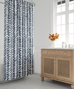 Rustic Tribal Shower Curtain with Herringbone Pattern and Minimalist Mid-Century Modern Design