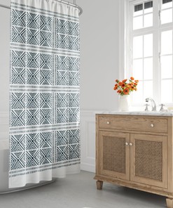 Rustic Tribal Shower Curtain with Minimalist Mid-Century Modern Design, Perfect for Ethnic Boho Bath Decor