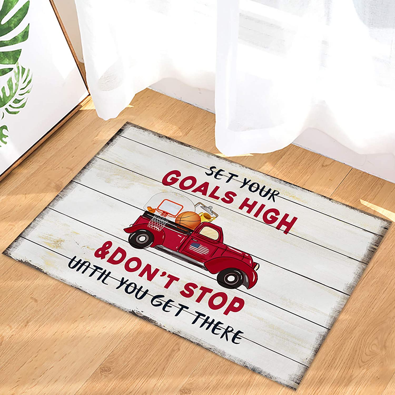Rustic Wooden Grain Basketball Truck Personalized Area Rug for Home Decoration in Living Room or Bedroom