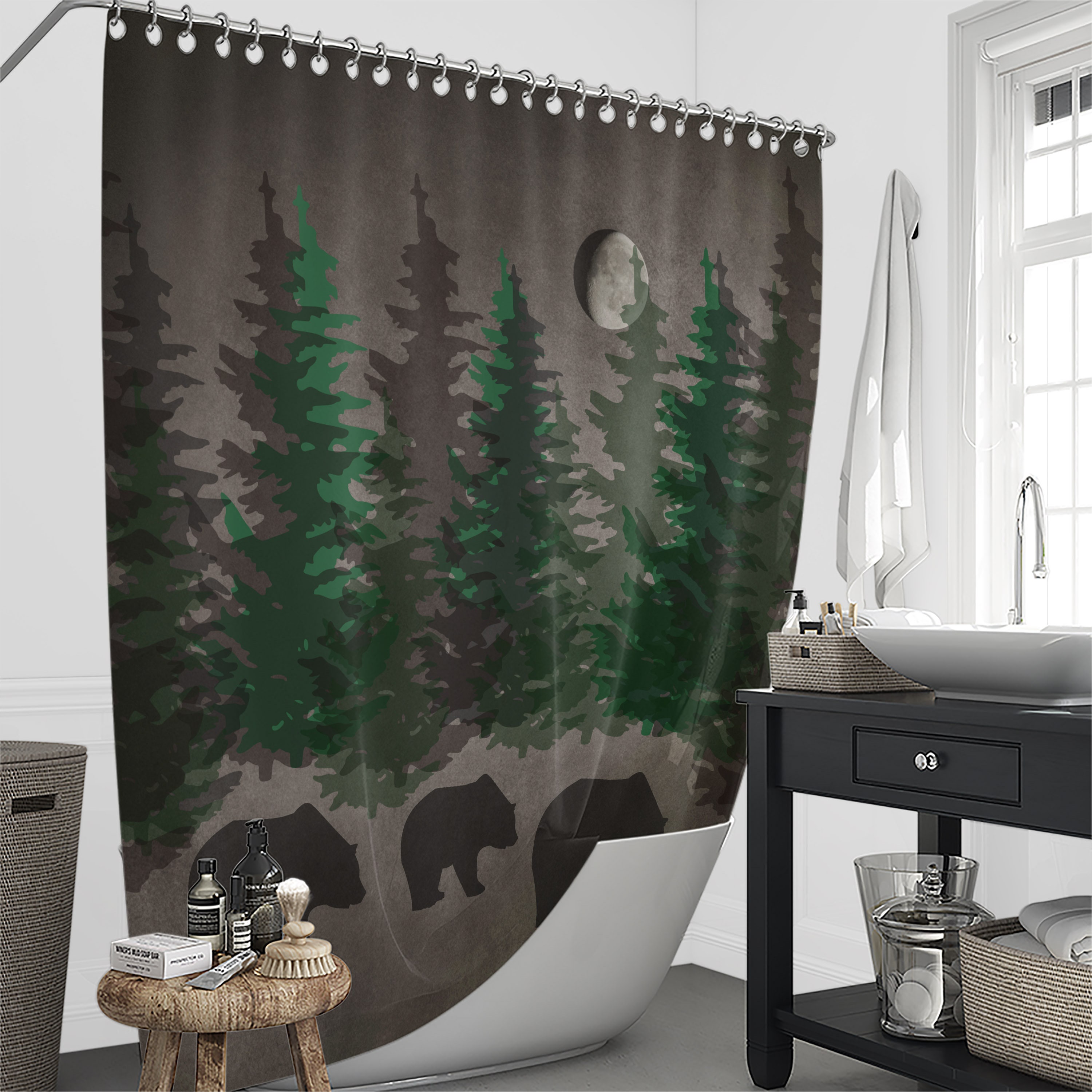 Rustic Woodland Bears Shower Curtain Set with FolkNFunky Bath Decor - Image 3
