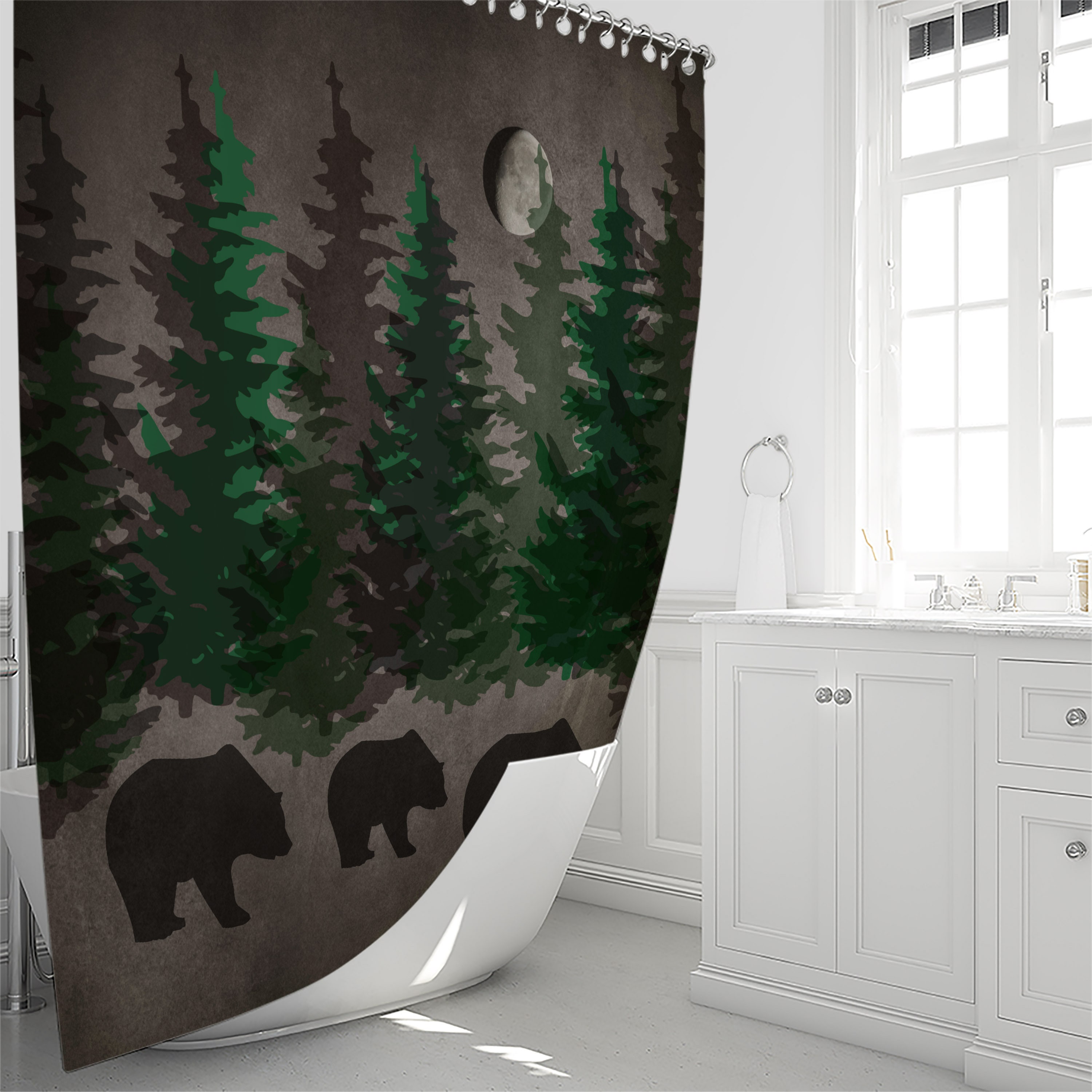 Rustic Woodland Bears Shower Curtain Set with FolkNFunky Bath Decor - Image 4