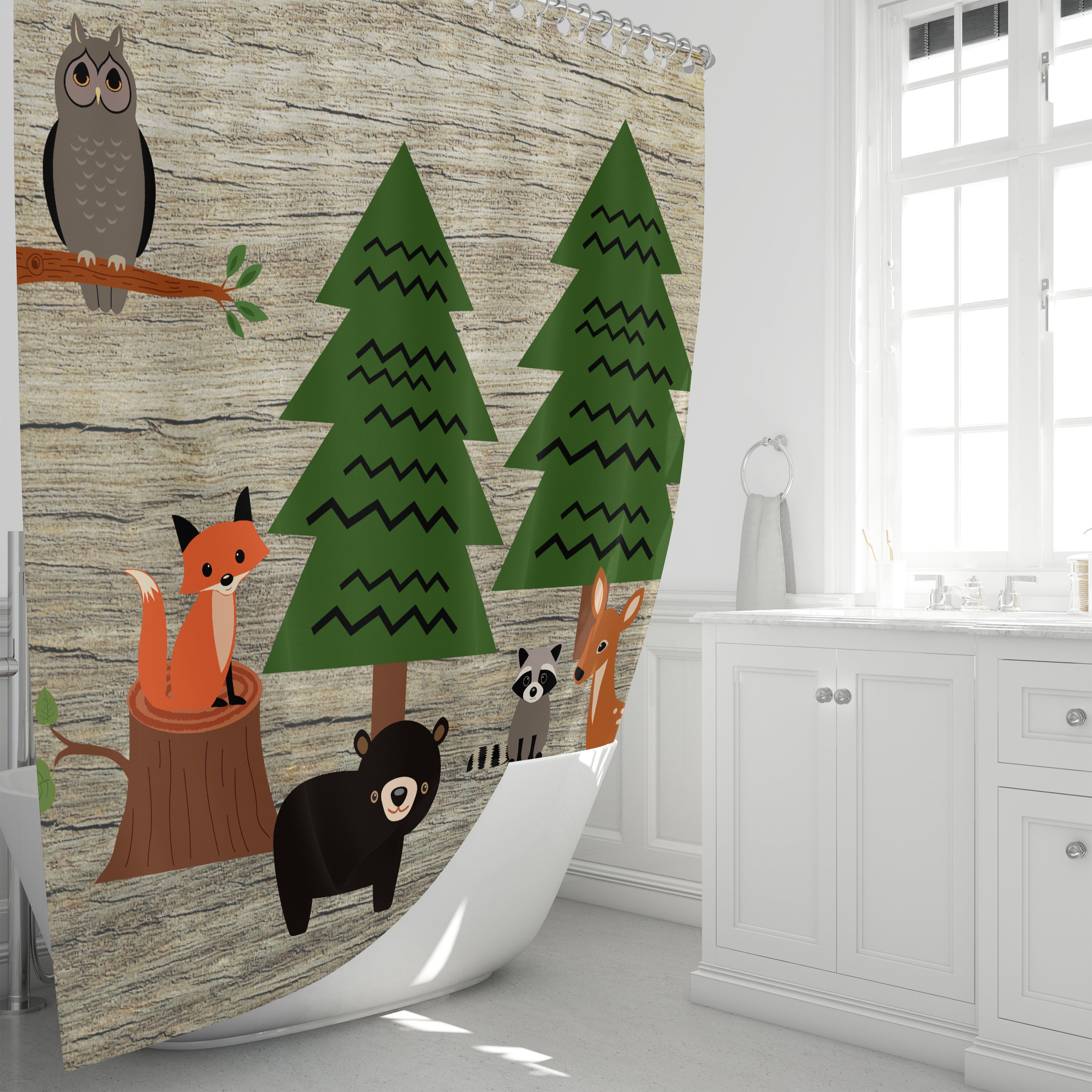Rustic Woodland Forest Shower Curtain Set with Wildlife Bath Decor - Image 2