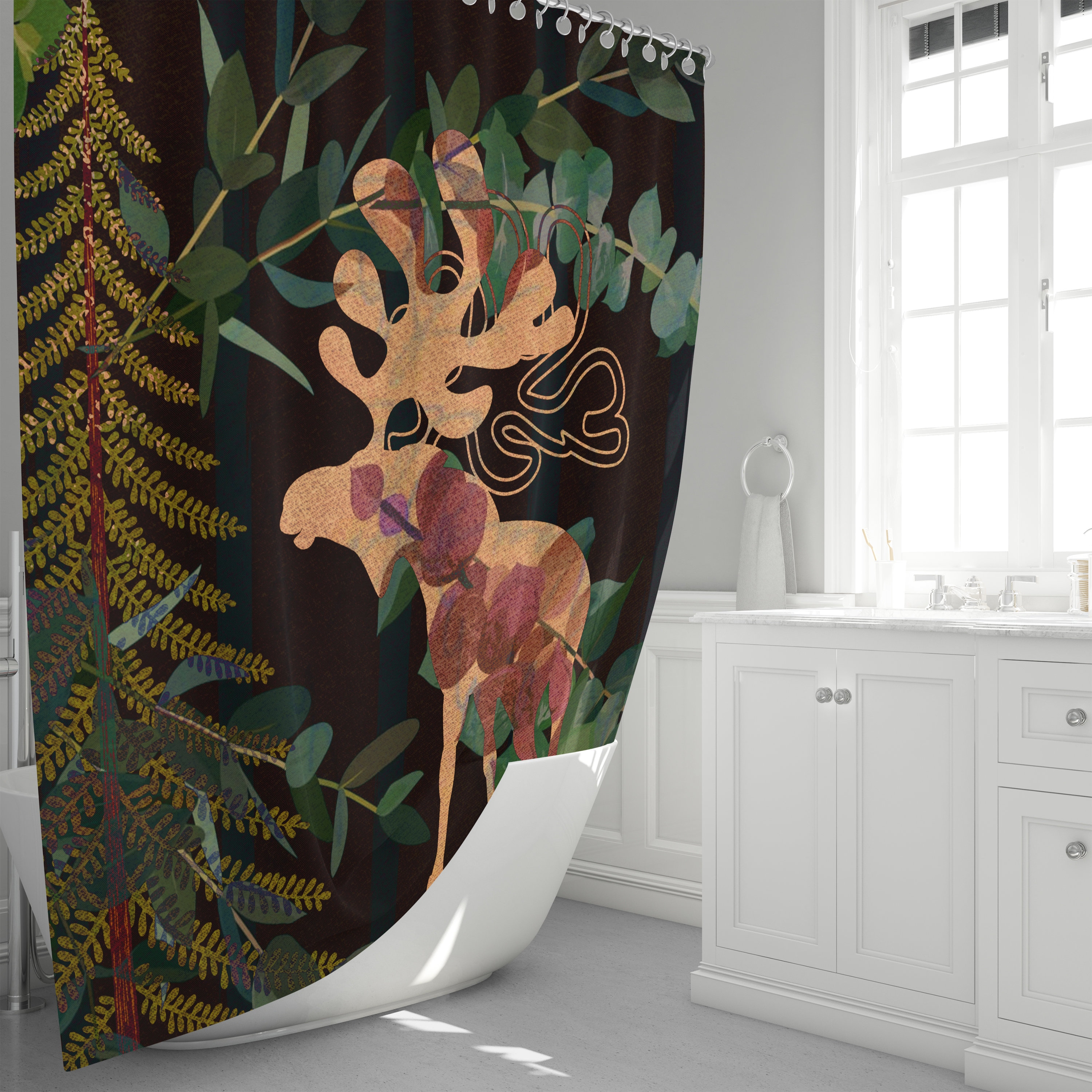Rustic Woodland Moose Shower Curtain with Nature-Inspired Bath Set - Image 3