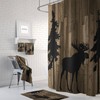 Rustic Woodland Moose Trees Faux Wood Shower Curtain Set with Bath Mat and Towels