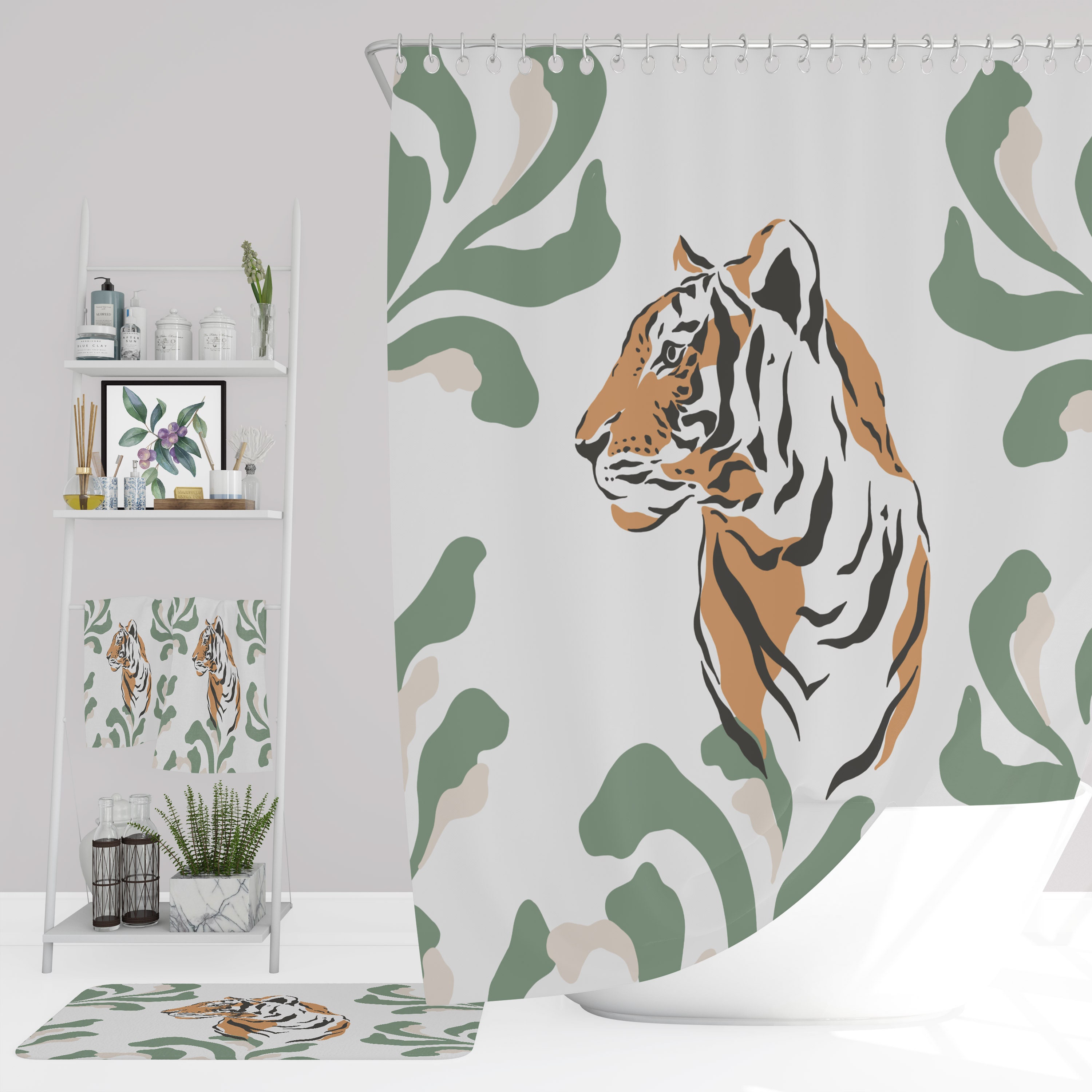 Safari Zebra Stripe Shower Curtain with Coordinating Bath Mat and Towels