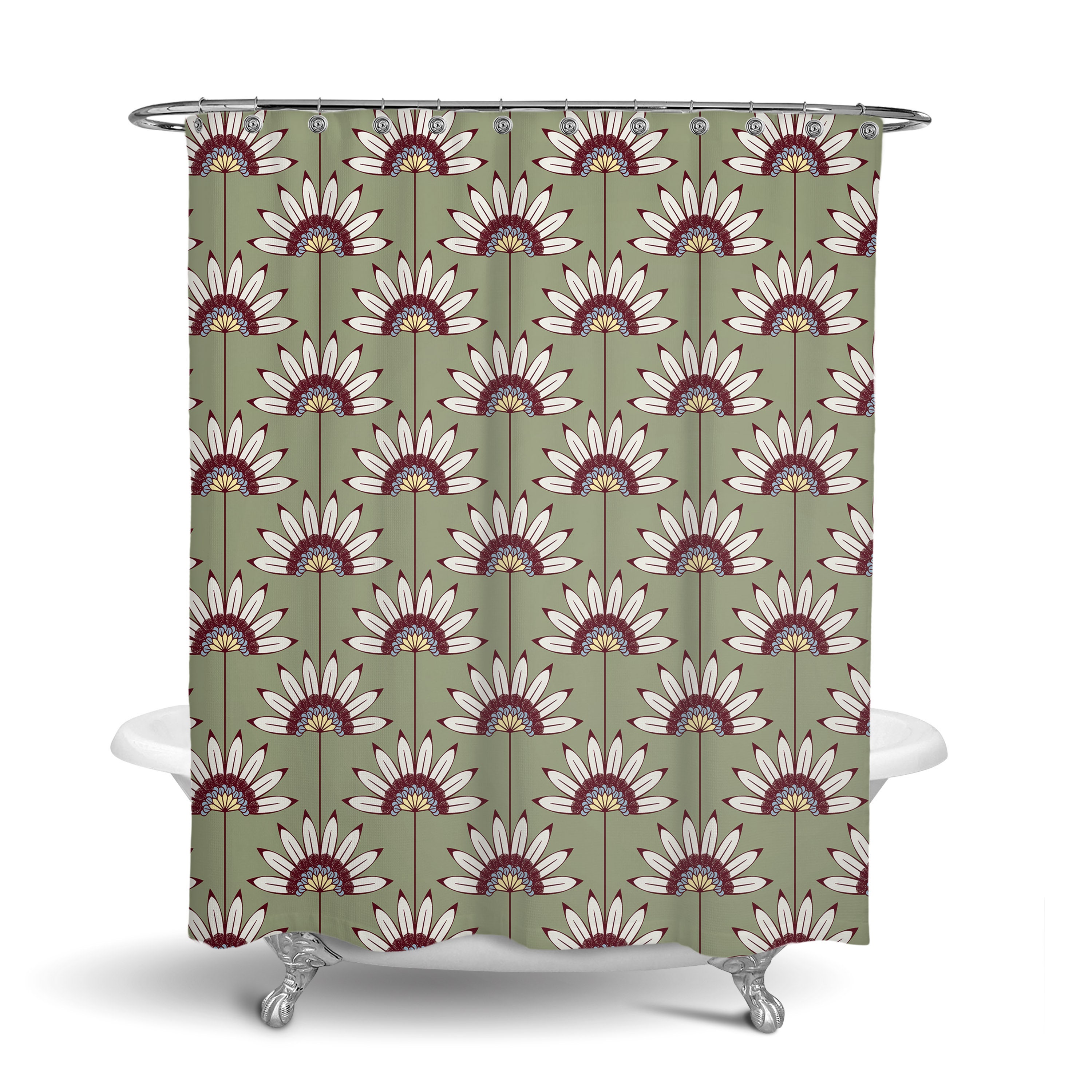 Sage Floral Shower Curtain - Natural Bath Curtain with Optional Towels and Mat for Relaxing Bathroom Decor - Image 3