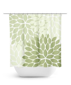 Sage Green Flower Shower Curtain, Unique Bath Curtain for Decorative Sage Bathroom with Girls Bathroom Decor