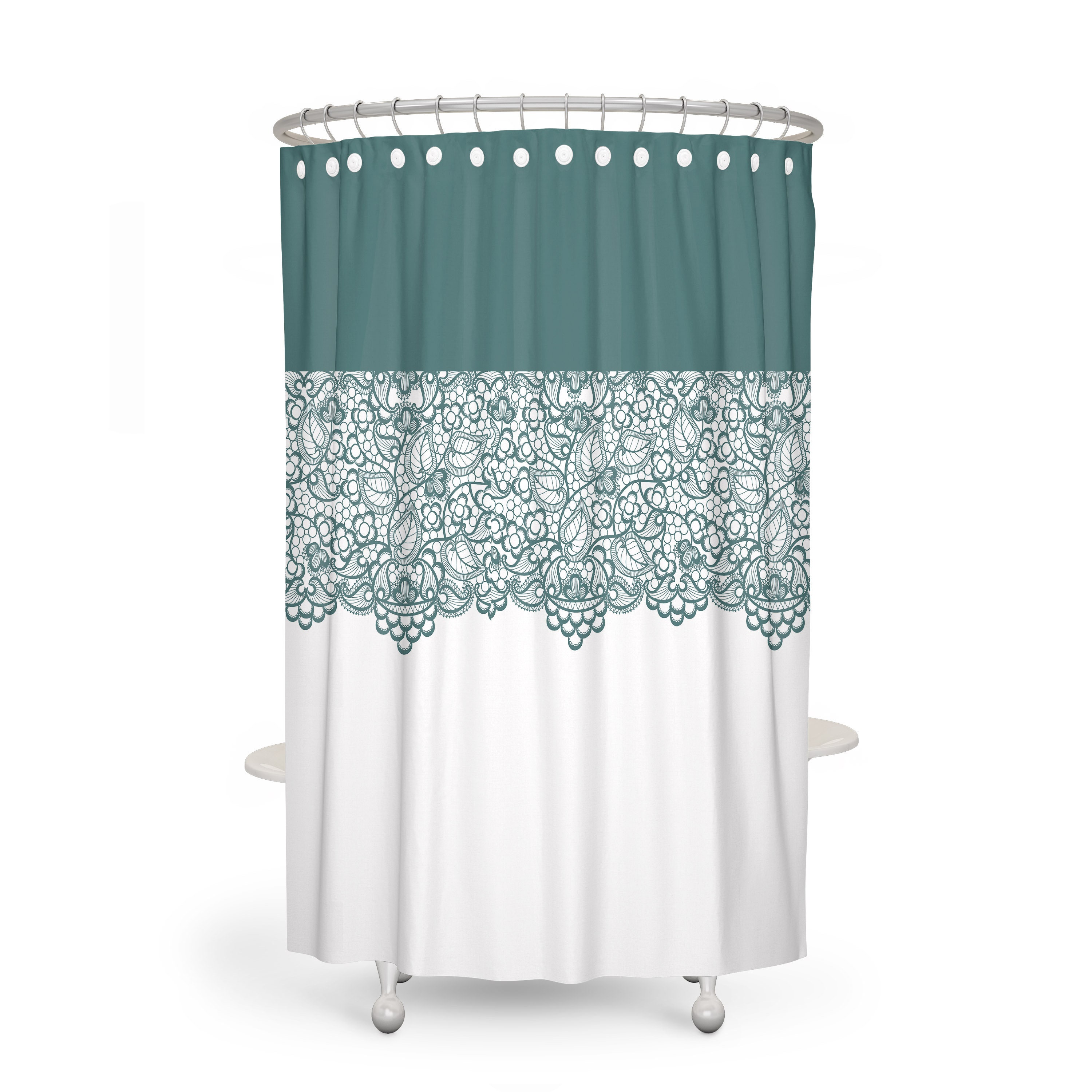 Sage Lace Pattern Shower Curtain with Optional Towels and Bath Mat - Image 3