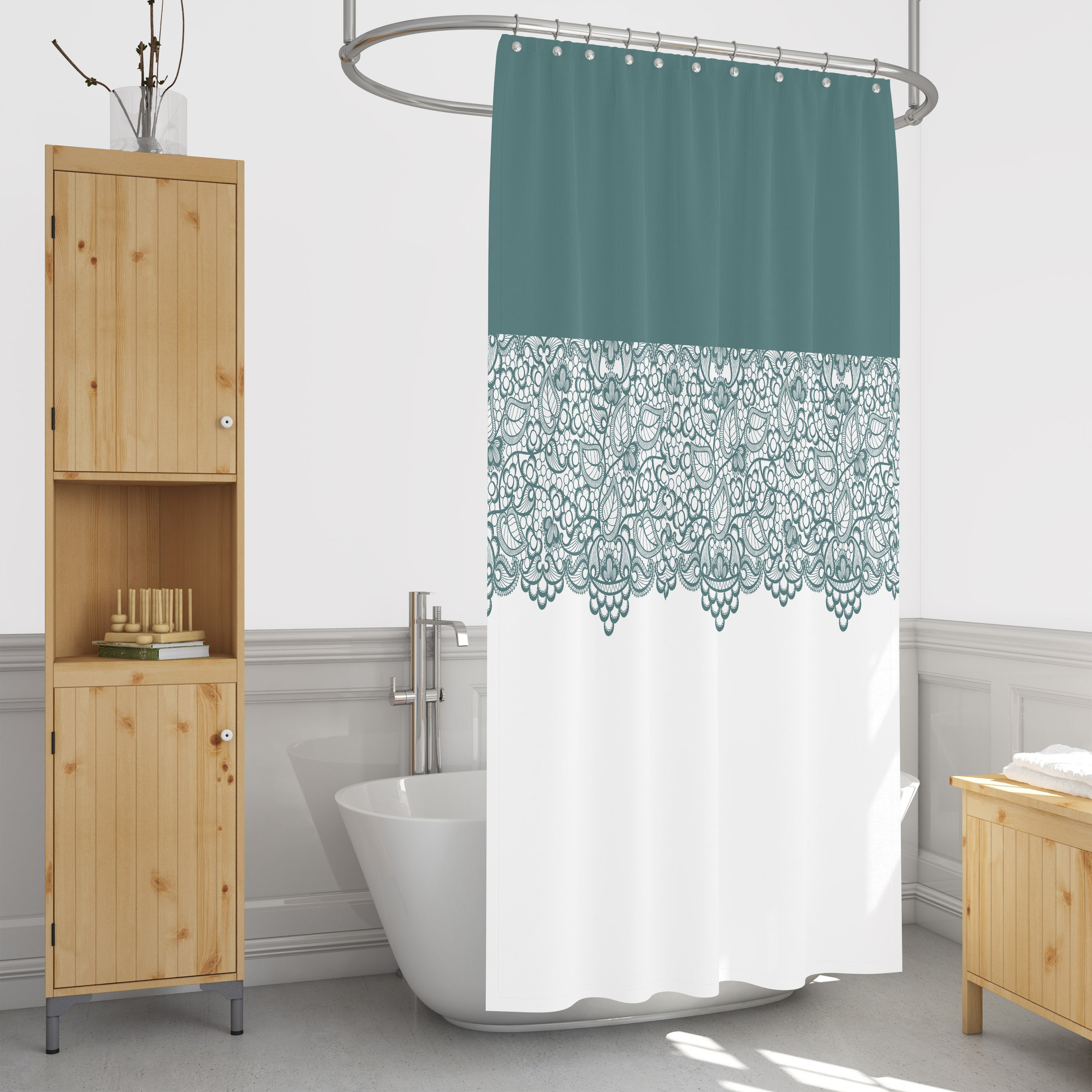Sage Lace Pattern Shower Curtain with Optional Towels and Bath Mat - Image 4