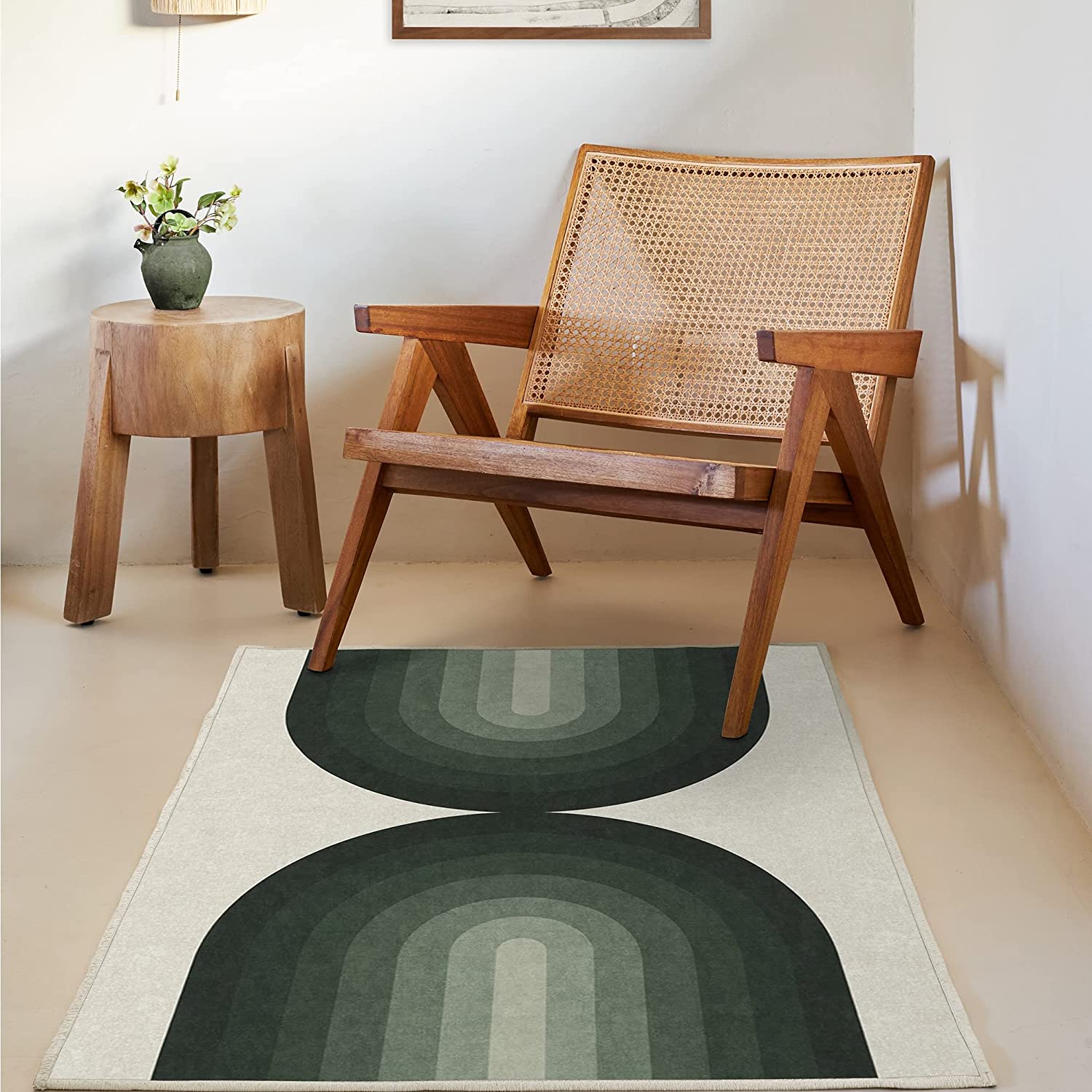 Sage Washable Rug - Perfect Modern Area Rug - Pet & Child Friendly - Stain & Water Resistant with Vintage 70s Area Rug - Image 2