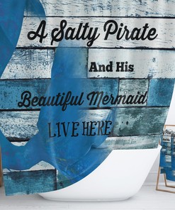 Salty Pirate Nautical Shower Curtain with Beachy Bathroom Set