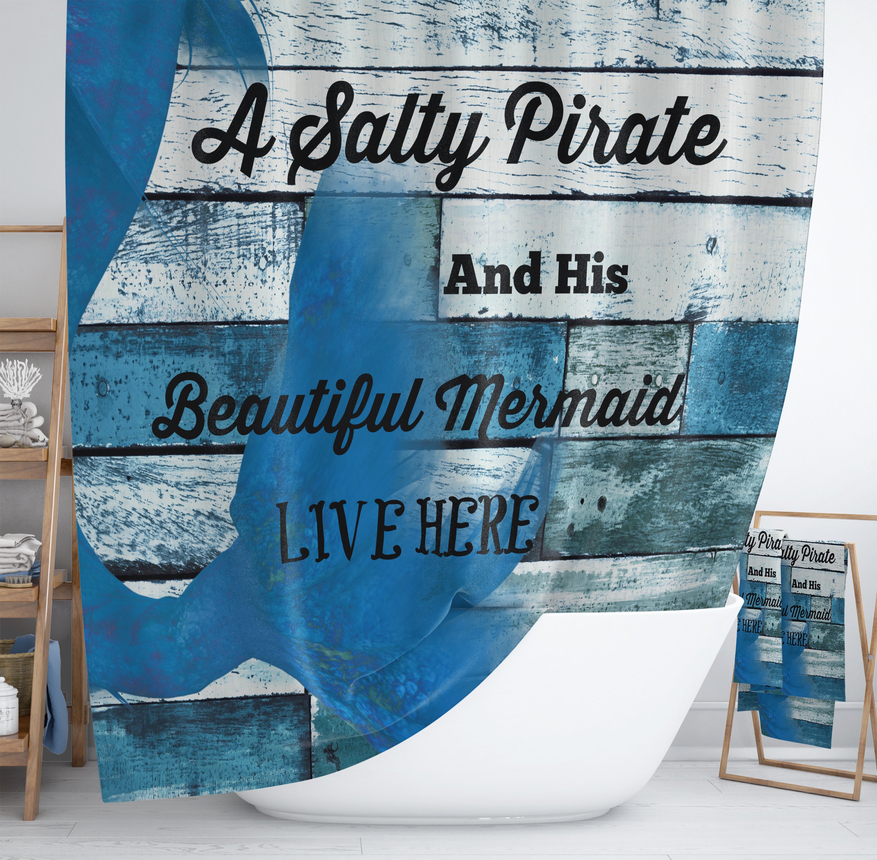 Salty Pirate Nautical Shower Curtain with Beachy Bathroom Set