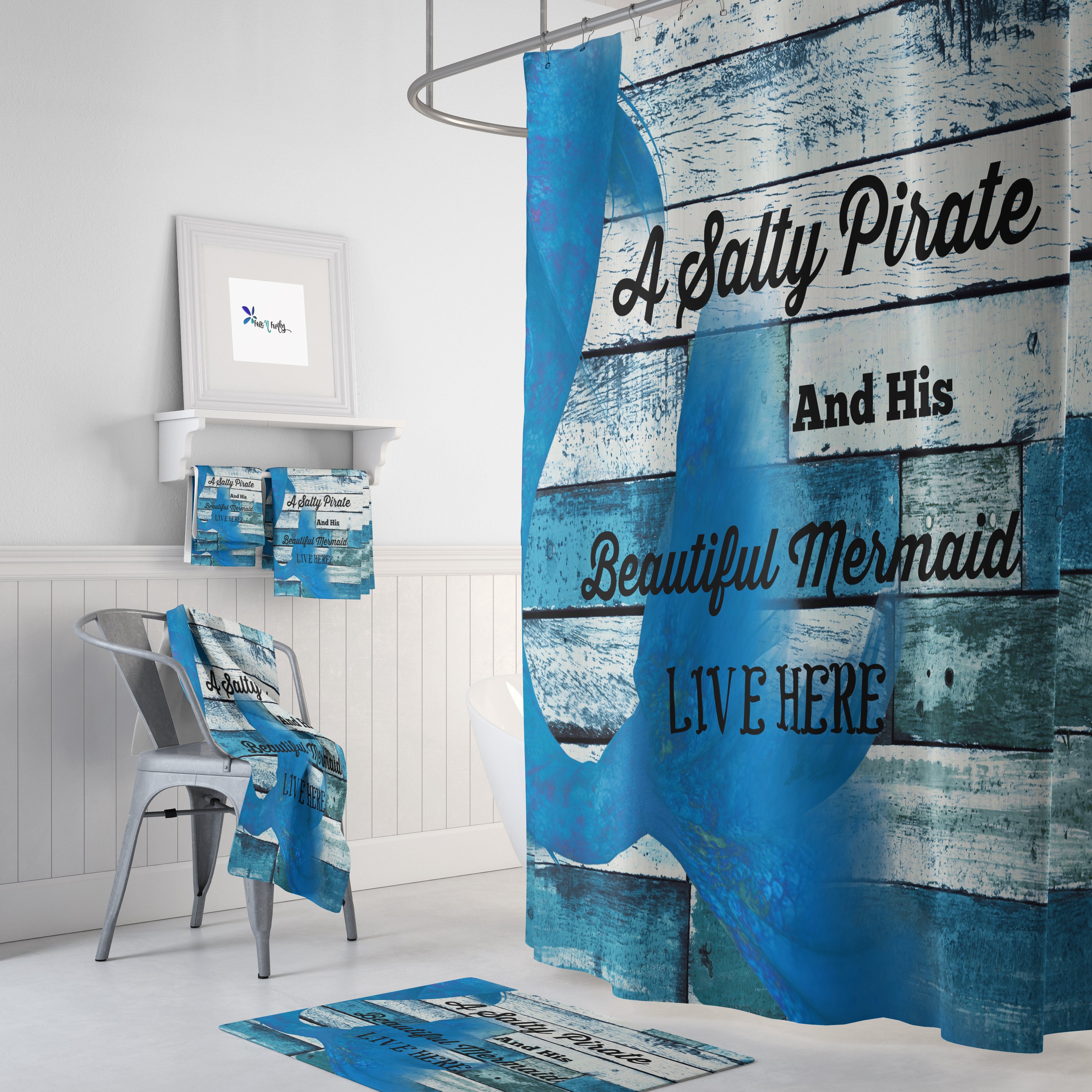 Salty Pirate Nautical Shower Curtain with Beachy Bathroom Set - Image 2