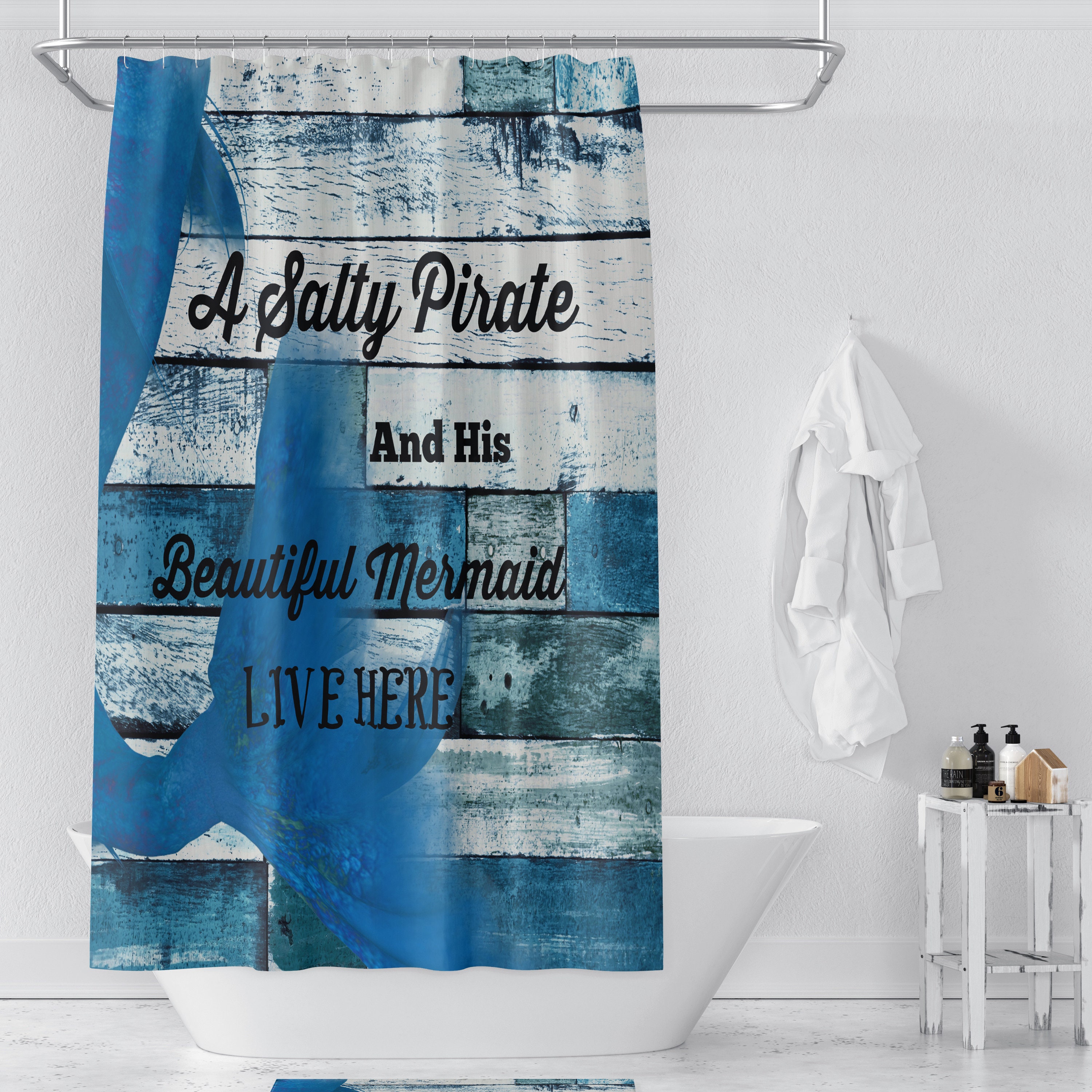 Salty Pirate Nautical Shower Curtain with Beachy Bathroom Set - Image 3