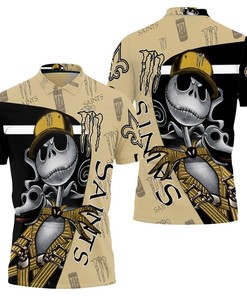 Salute New Orleans Saints in Unique Style with Jack Skellington-themed All Over Print Polo Shirt