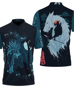 San And Her Wolf at Night: Princess Mononoke San And Her Wolf At Night 3D All Over Print Polo Shirt