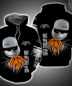 San Antonio Spurs and Jack Skellington 3D Hoodie in All Over Print Design