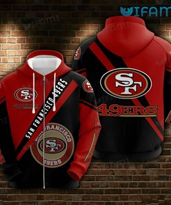 San Francisco 49ers All Over Print Zip Up Hoodie with Logo Design