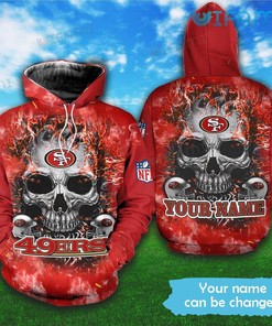 San Francisco 49ers Custom Name All Over Print Hoodie with Skull