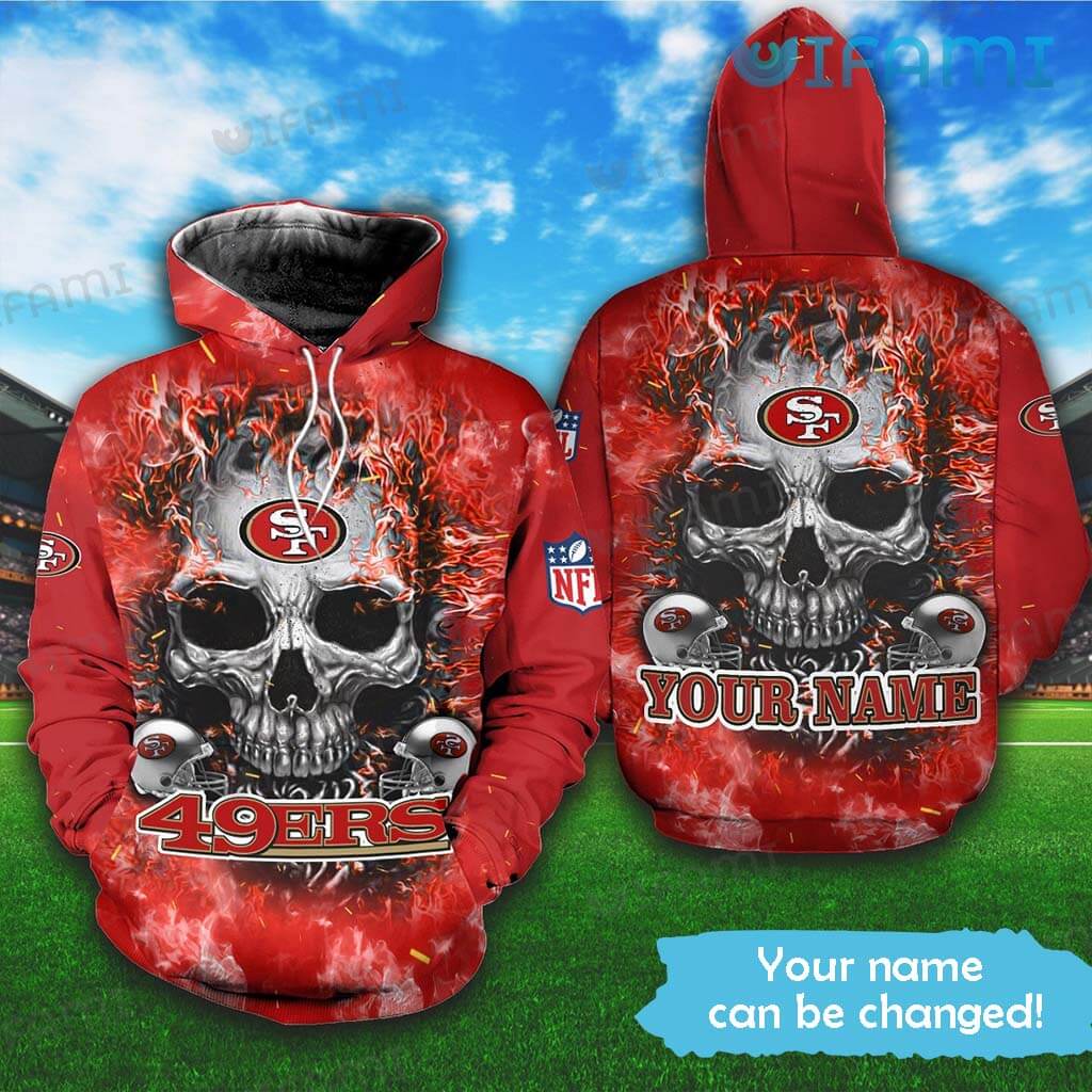 San Francisco 49ers Custom Name All Over Print Hoodie with Skull