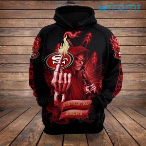San Francisco 49ers Death Fire Logo All Over Print Hoodie with Skull - Image 2