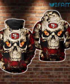 San Francisco 49ers Fire Eyes All Over Print Hoodie with Skull