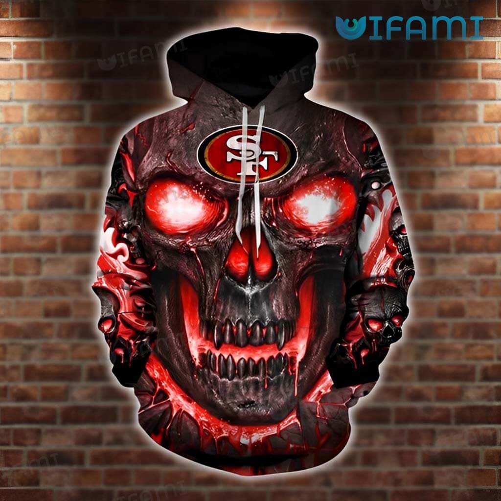 San Francisco 49ers Hello Darkness My Old Friend All Over Print 3D Hoodie with Skull