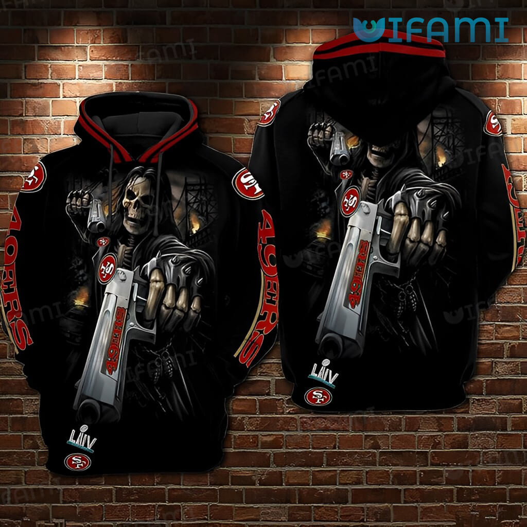 San Francisco 49ers Hoodie 3D All-Over Print Black Skull Gun Gift