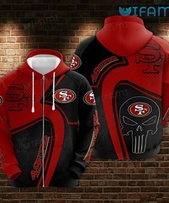 San Francisco 49ers Punisher Skull Logo All Over Print Zip Up Hoodie