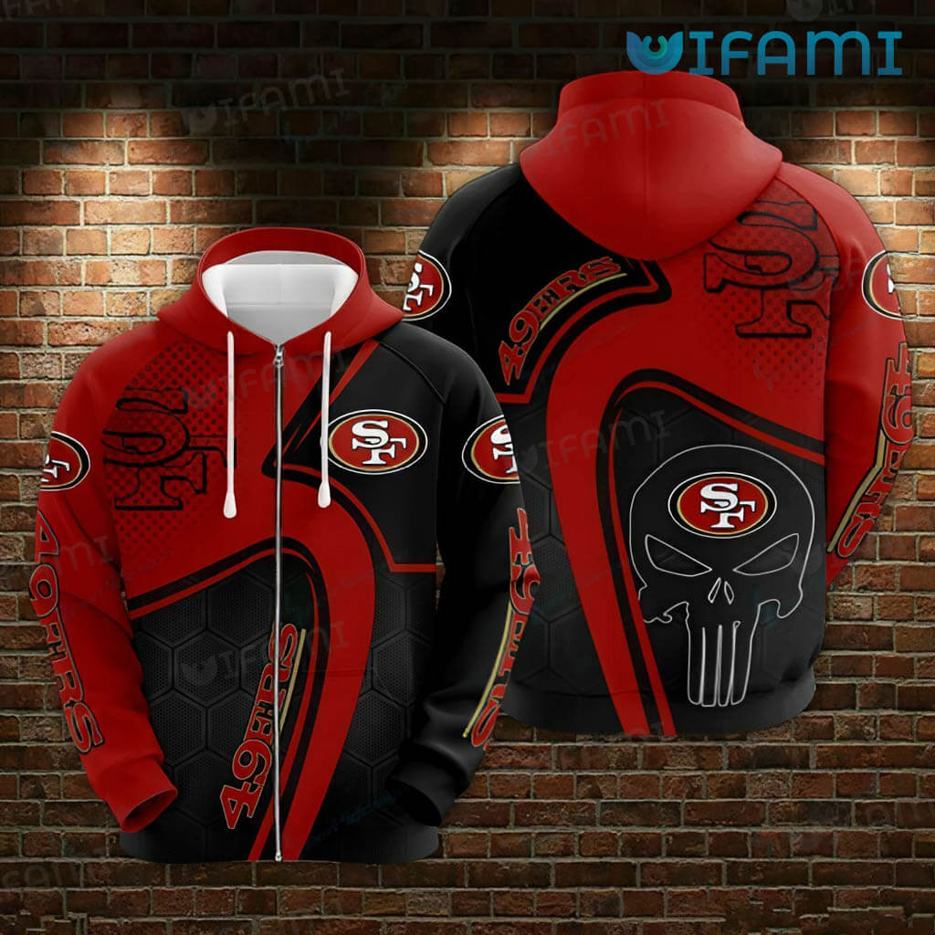 San Francisco 49ers Punisher Skull Logo All Over Print Zip Up Hoodie