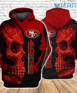 San Francisco 49ers Red Skull All Over Print Hoodie