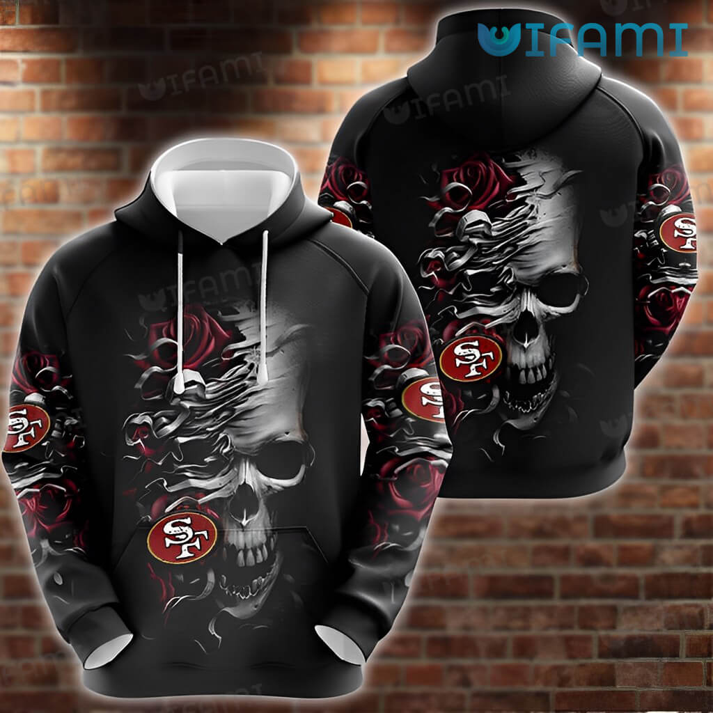 San Francisco 49ers Rose Skull All Over Print Hoodie
