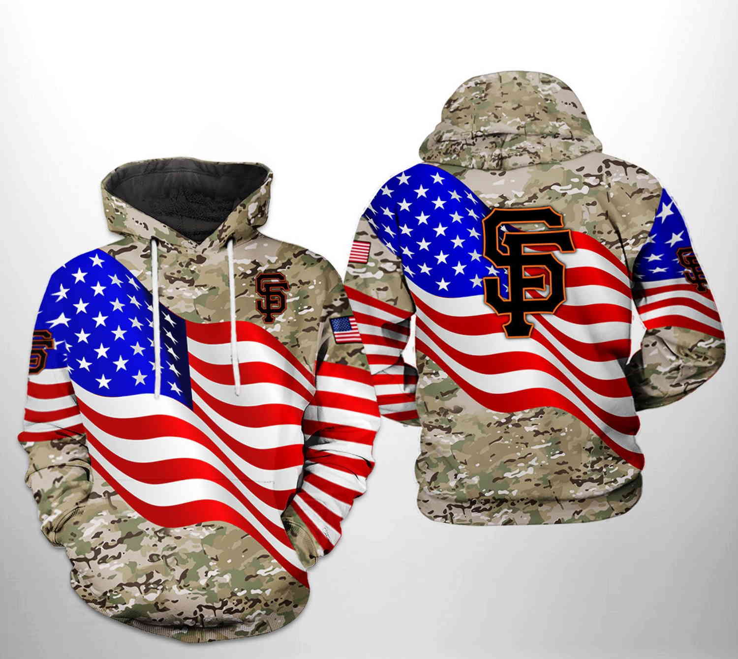 San Francisco Giants All Over Print US Flag Camo Veteran 3D Hoodie