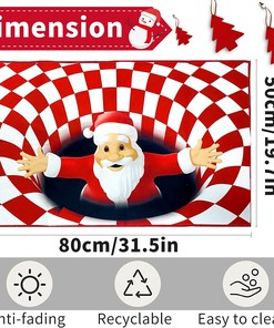 Santa Claus Christmas Illusion Area Rug - 3D Fluffy Anti-Skid Square Floor Mat - Xmas Festival Party Home Decor