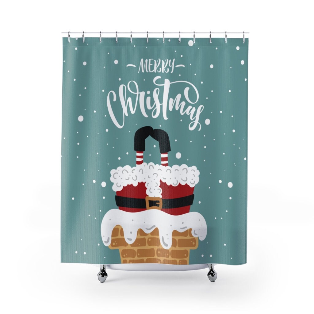 Santa Claus is coming to town with this Merry Christmas Shower Curtain
