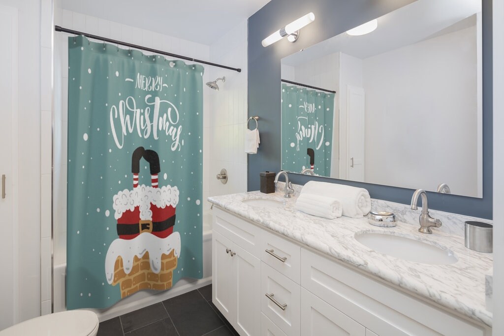 Santa Claus is coming to town with this Merry Christmas Shower Curtain - Image 2