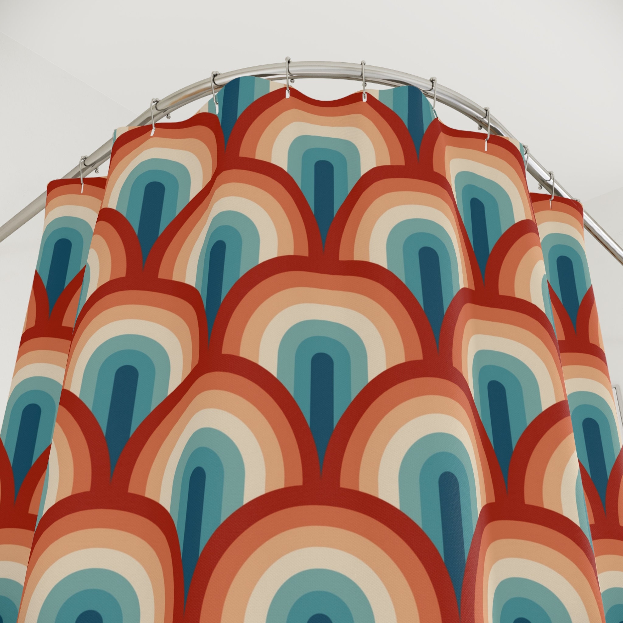 Scallop Mid Century Modern Shower Curtain for Retro Bath Decor