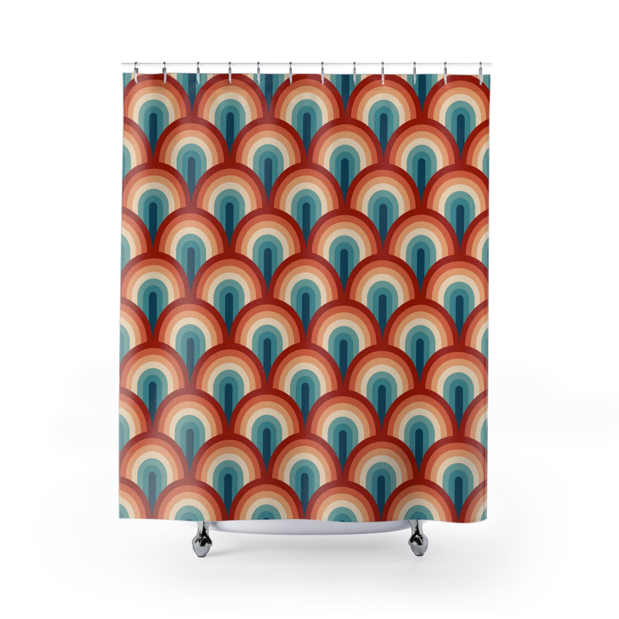 Scallop Mid Century Modern Shower Curtain for Retro Bath Decor - Image 2