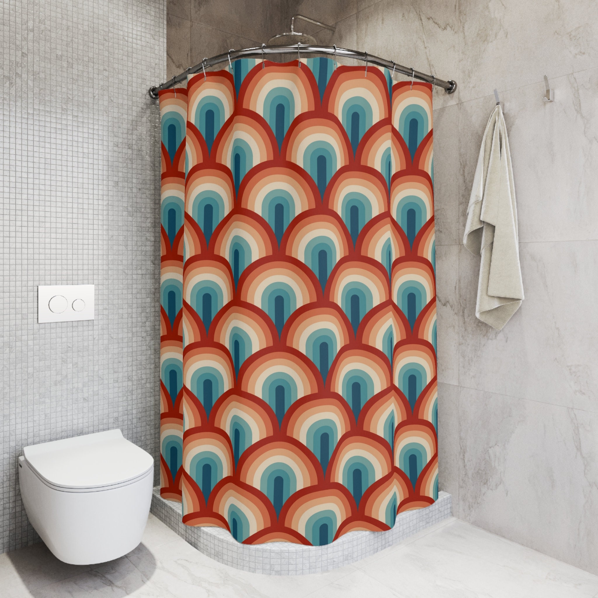 Scallop Mid Century Modern Shower Curtain for Retro Bath Decor - Image 3