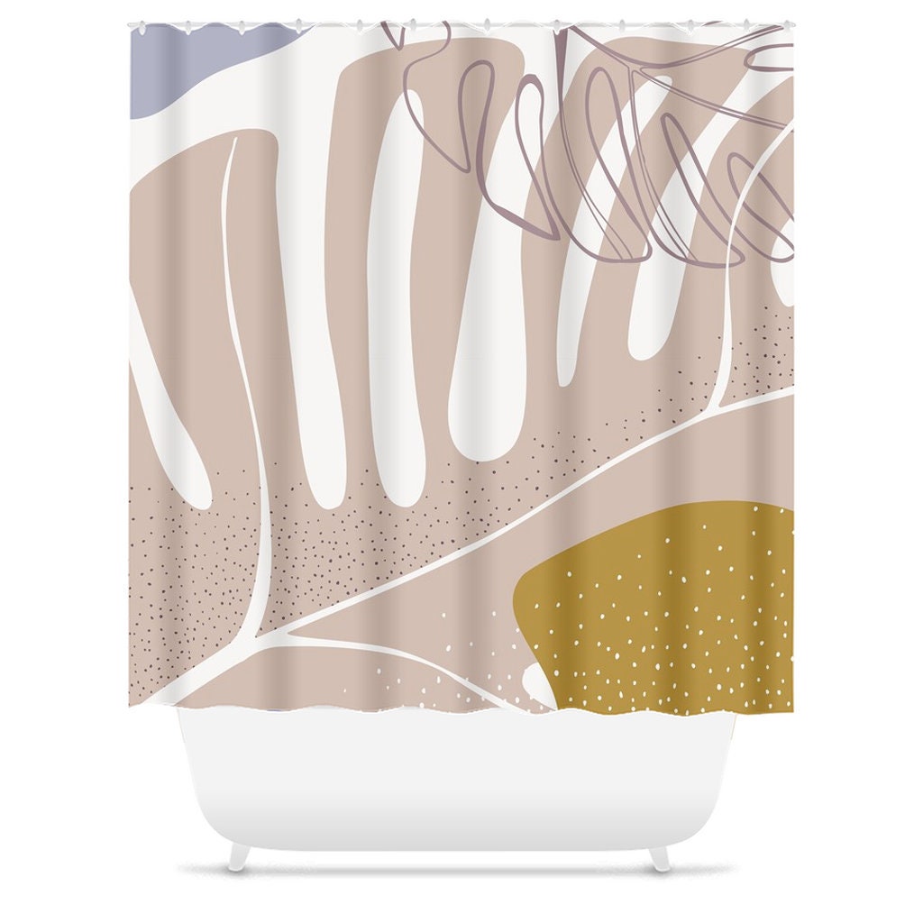 Scandi Neutral Tone Abstract Shower Curtain - Minimalist Mid Century Modern Design Bathroom Decor - Image 2